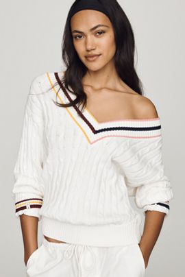 The Upside Josette Cable-Knit V-Neck Sweater