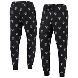 THE WILD COLLECTIVE The Wild Collective Black Brooklyn Nets Allover Logo Jogger Pants 