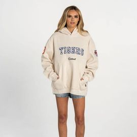 THE WILD COLLECTIVE Women's The Wild Collective  Cream Detroit Tigers Oversized Cord Tri-Blend Hoodie 