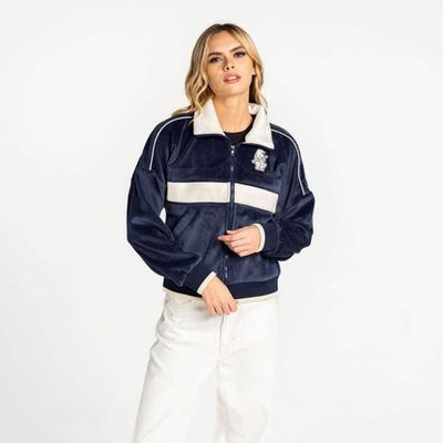 THE WILD COLLECTIVE Women's The Wild Collective  Navy Chicago Cubs Velvet Corduroy Full-Zip Jacket 