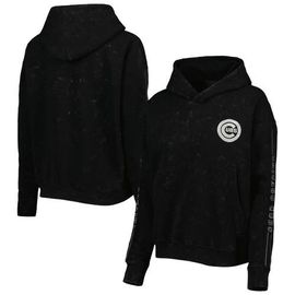 THE WILD COLLECTIVE Women's The Wild Collective Black Chicago Cubs Marble Pullover Hoodie 