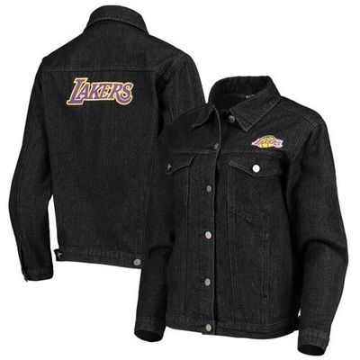 THE WILD COLLECTIVE Women's The Wild Collective Black Los Angeles Lakers Patch Denim Button-Up Jacket 