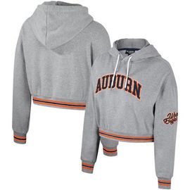 THE WILD COLLECTIVE Women's The Wild Collective Heather Gray Auburn Tigers Cropped Shimmer Pullover Hoodie 