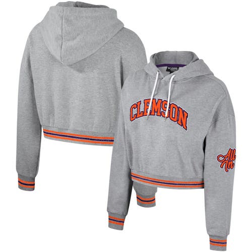 THE WILD COLLECTIVE Women's The Wild Collective Heather Gray Clemson Tigers Cropped Shimmer Pullover Hoodie 