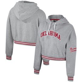 THE WILD COLLECTIVE Women's The Wild Collective Heather Gray Oklahoma Sooners Cropped Shimmer Pullover Hoodie 