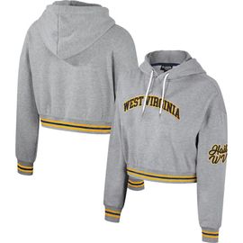 THE WILD COLLECTIVE Women's The Wild Collective Heather Gray West Virginia Mountaineers Cropped Shimmer Pullover Hoodie 