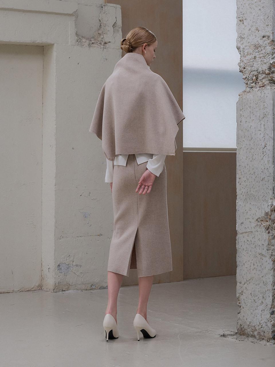 THEATRE Mela wool skirt [Melange beige]