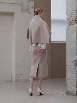 THEATRE Mela wool skirt [Melange beige]