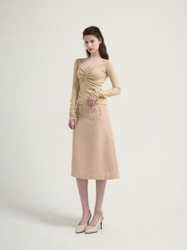 THEATRE Zemma tweed midi skirt [Beige]