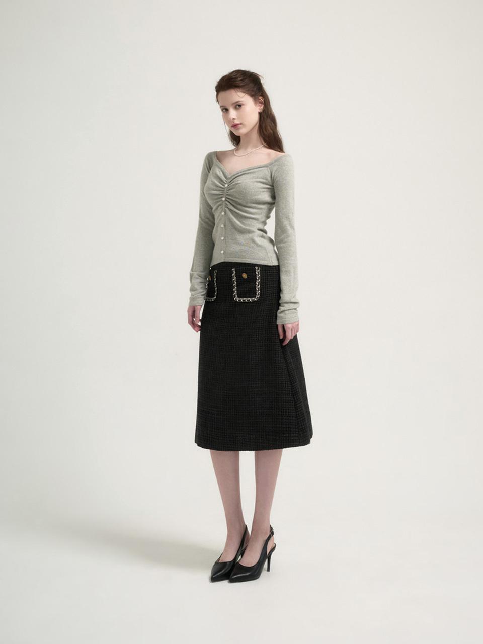 THEATRE Zemma tweed midi skirt [Black]