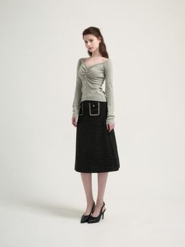 THEATRE Zemma tweed midi skirt [Black]