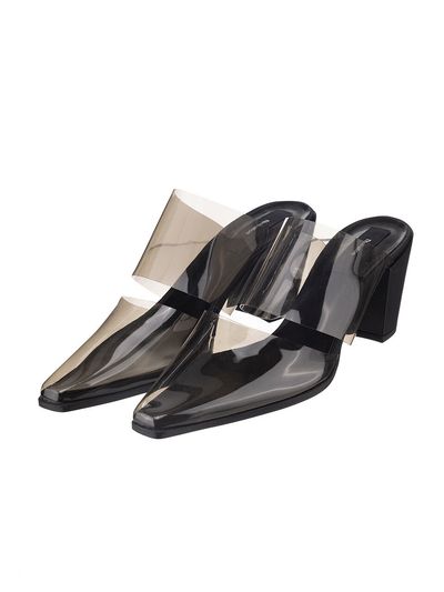 Theballon Half-ankle Clear Medium Heel Shoes _ Black