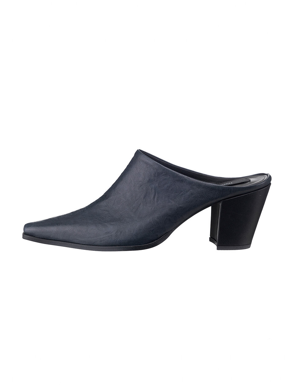 Theballon Half-ankle Leather Medium Heel Mules_ Navy