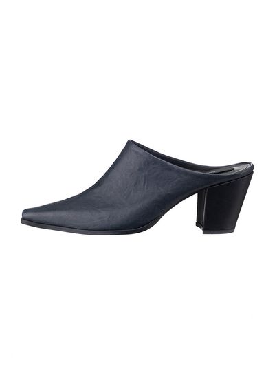 Theballon Half-ankle Leather Medium Heel Mules_ Navy