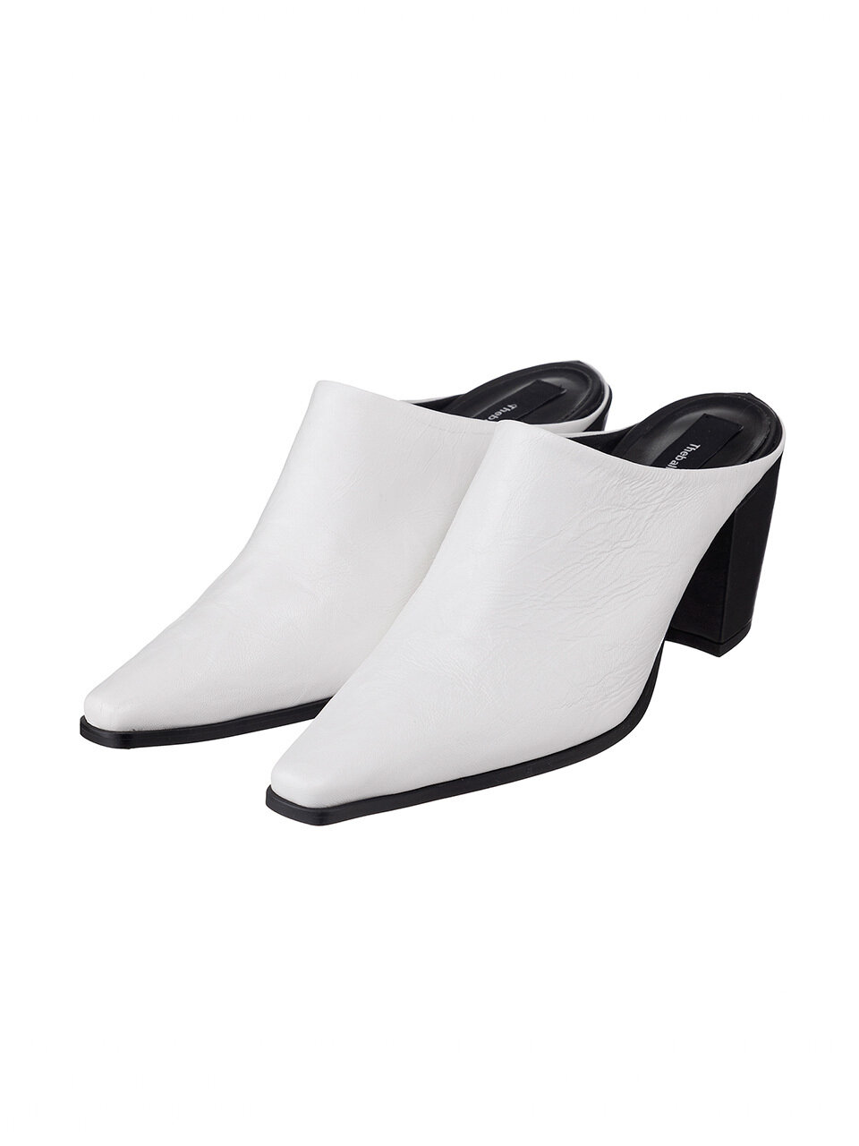 Theballon Half-ankle Leather Medium Heel Mules_ White