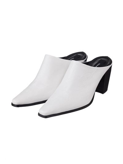 Theballon Half-ankle Leather Medium Heel Mules_ White
