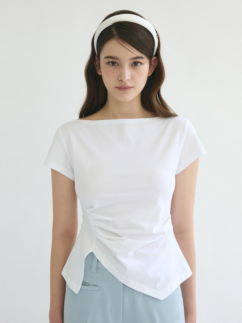 THECHEMI Boat Neck Pin-tuck T-shirt