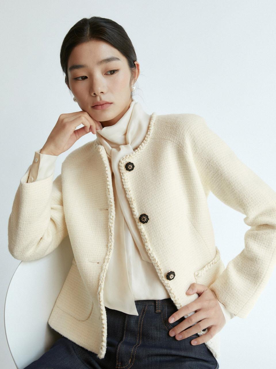 THECHEMI Round Tweed Blazer