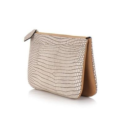 THEHEE Dual-Textured Leather Cowhide Clutch Bag [BEIGE]