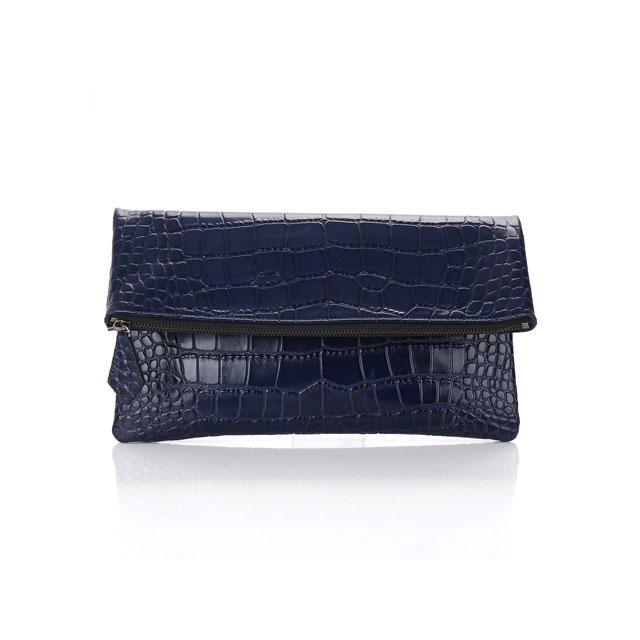 THEHEE Glossy Cowhide Leather Clutch Bag [Blue]
