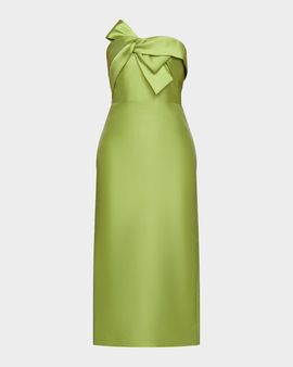 Theia Aliana Strapless Bow-Front Mikado Midi Dress