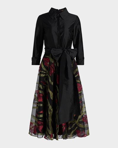 Theia Azura Embroidered A-Line Shirtdress