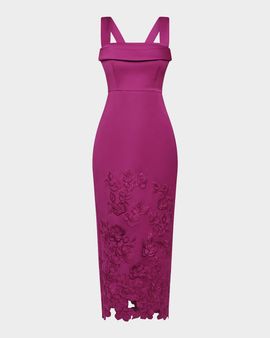 Theia Billie Floral Applique Midi Sheath Dress