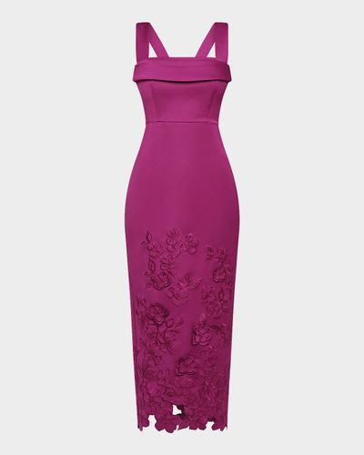 Theia Billie Floral Applique Midi Sheath Dress