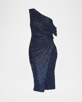 Theia Briella One-Shoulder Faux Wrap Midi Dress