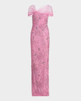 Theia Clover Shawl Draped Gown
