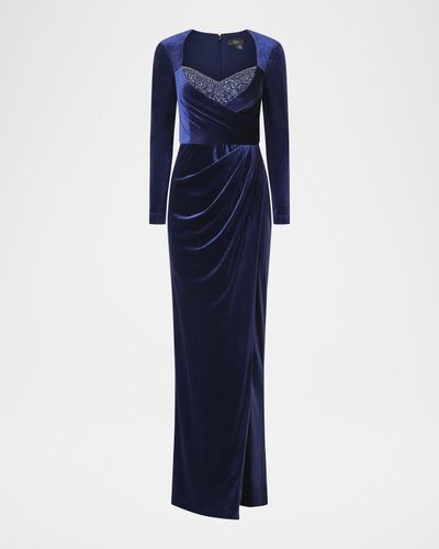 Theia Emerson Draped Stretch Velvet Column Gown