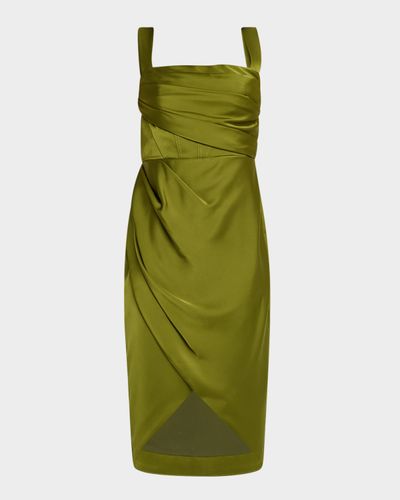 Theia Genevive Draped Square-Neck Satin Dress