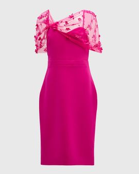 Theia Gia Beaded-Shawl Bodycon Midi Dress