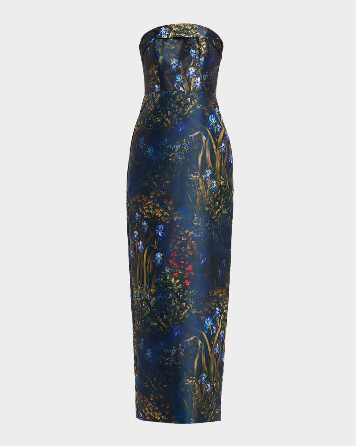 Theia Lynette Strapless Floral-Print Column Gown