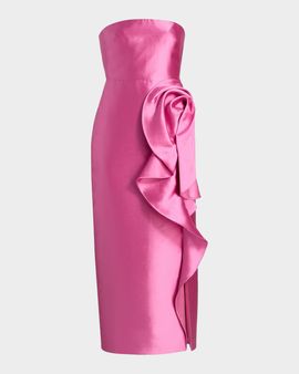 Theia Marla Strapless Sculptural Drape Cocktail Dress