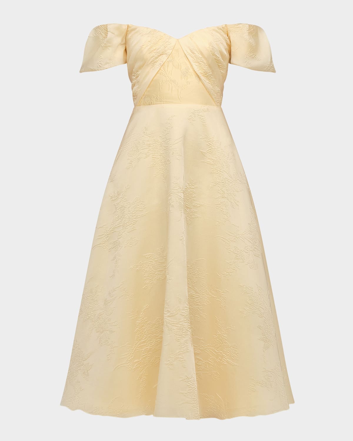 Theia Mel Off-Shoulder Jacquard Midi Dress