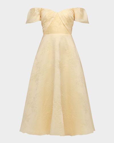 Theia Mel Off-Shoulder Jacquard Midi Dress