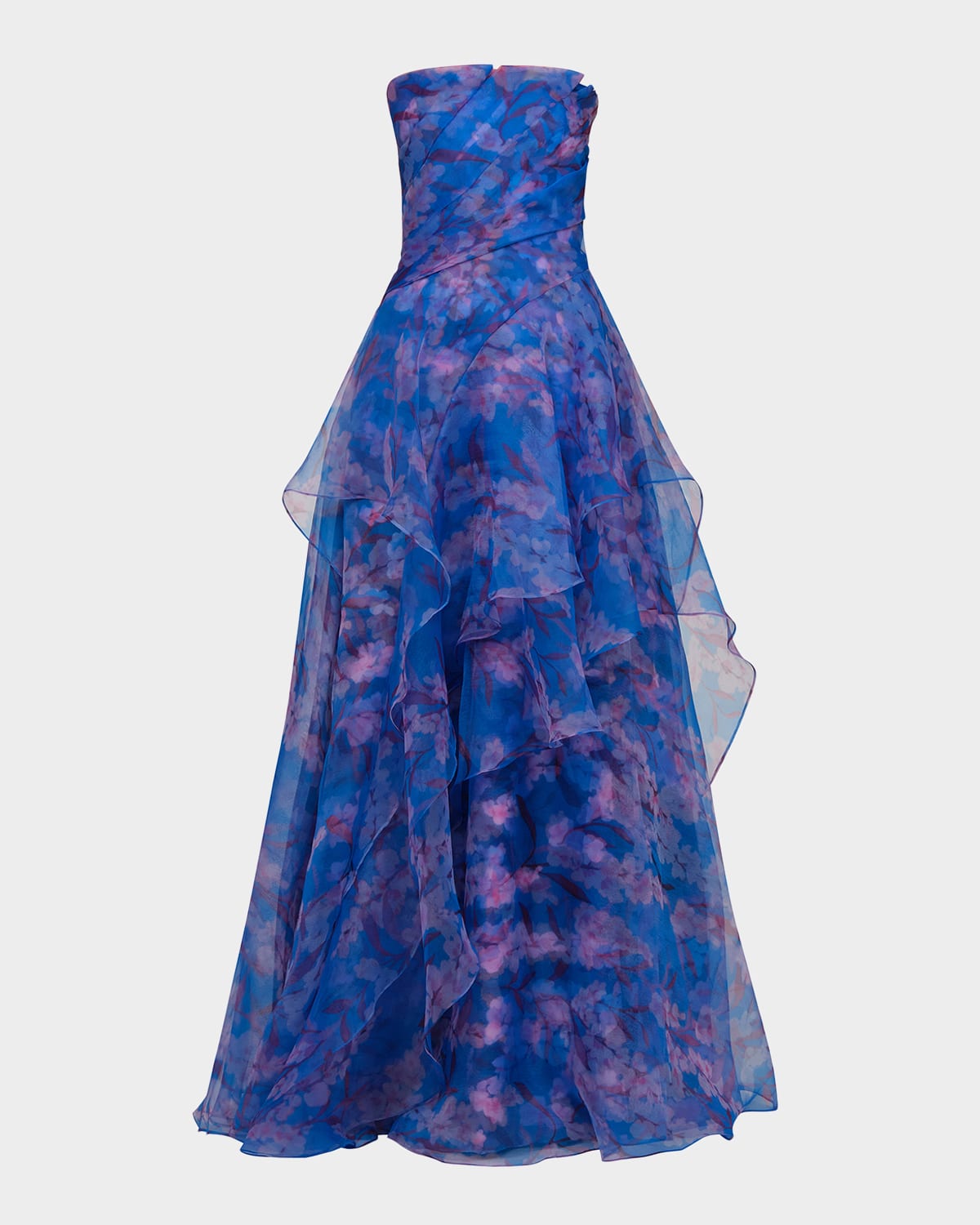 Theia Orelia Strapless Floral-Print Orgnaza Gown