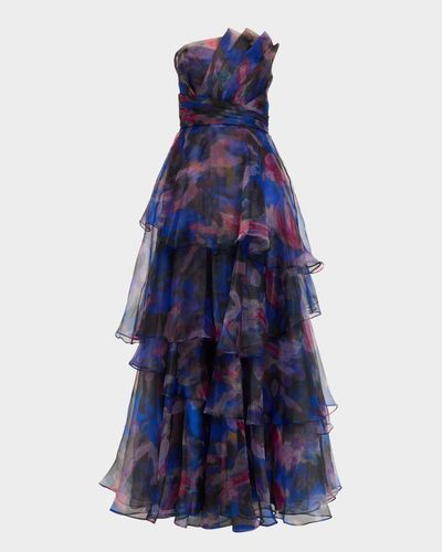 Theia Seona Strapless Tiered Organza Gown