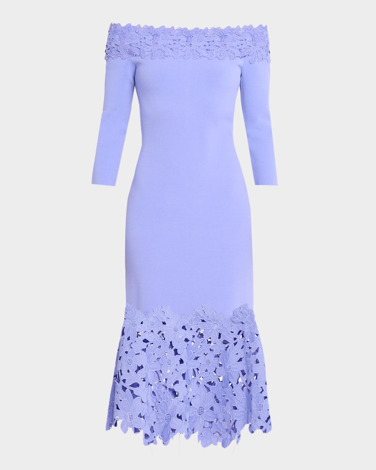 Theia Sia Off-Shoulder Lace & Knit Midi Dress