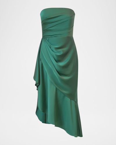 Theia Sinead Strapless Draped High-Low Midi Dress