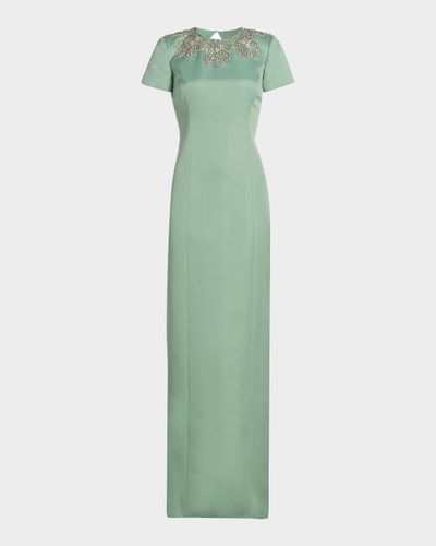 Theia Sorelia Beaded Duchess Satin Column Gown