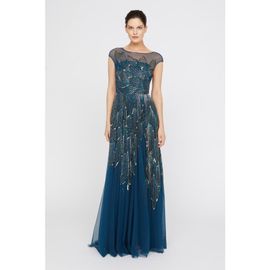 Theia Theia Ava Beaded Cap Sleeve Gown