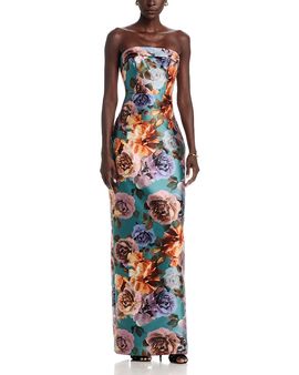 Theia Theia Cleo Printed Strapless Column Gown