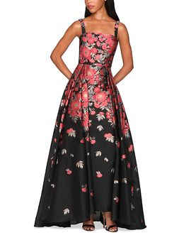 Theia Theia Ginevra Embroidered Jacquard Gown