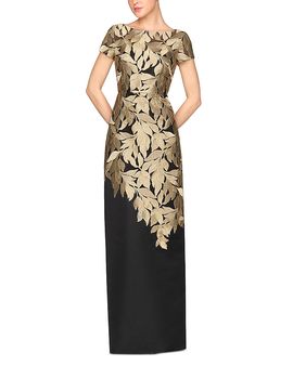 Theia Theia Melina Gold Leaf Design Column Dress