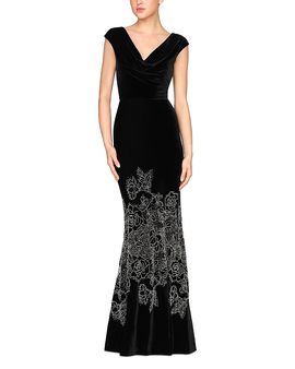 Theia Theia Ophelia Beaded Stretch Velvet Gown
