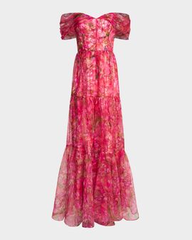 Theia Tia Tiered Off-Shoulder Organza Gown