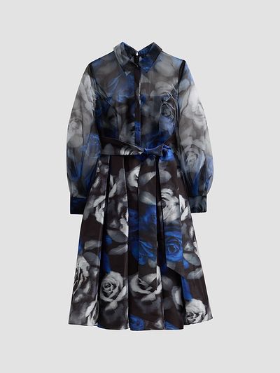 Theia Women's Agatha Floral Organza Shirtdress