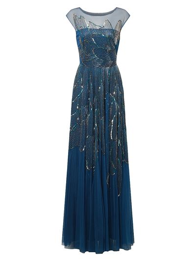 Theia Women's Ava Beaded Cap Sleeve Gown
